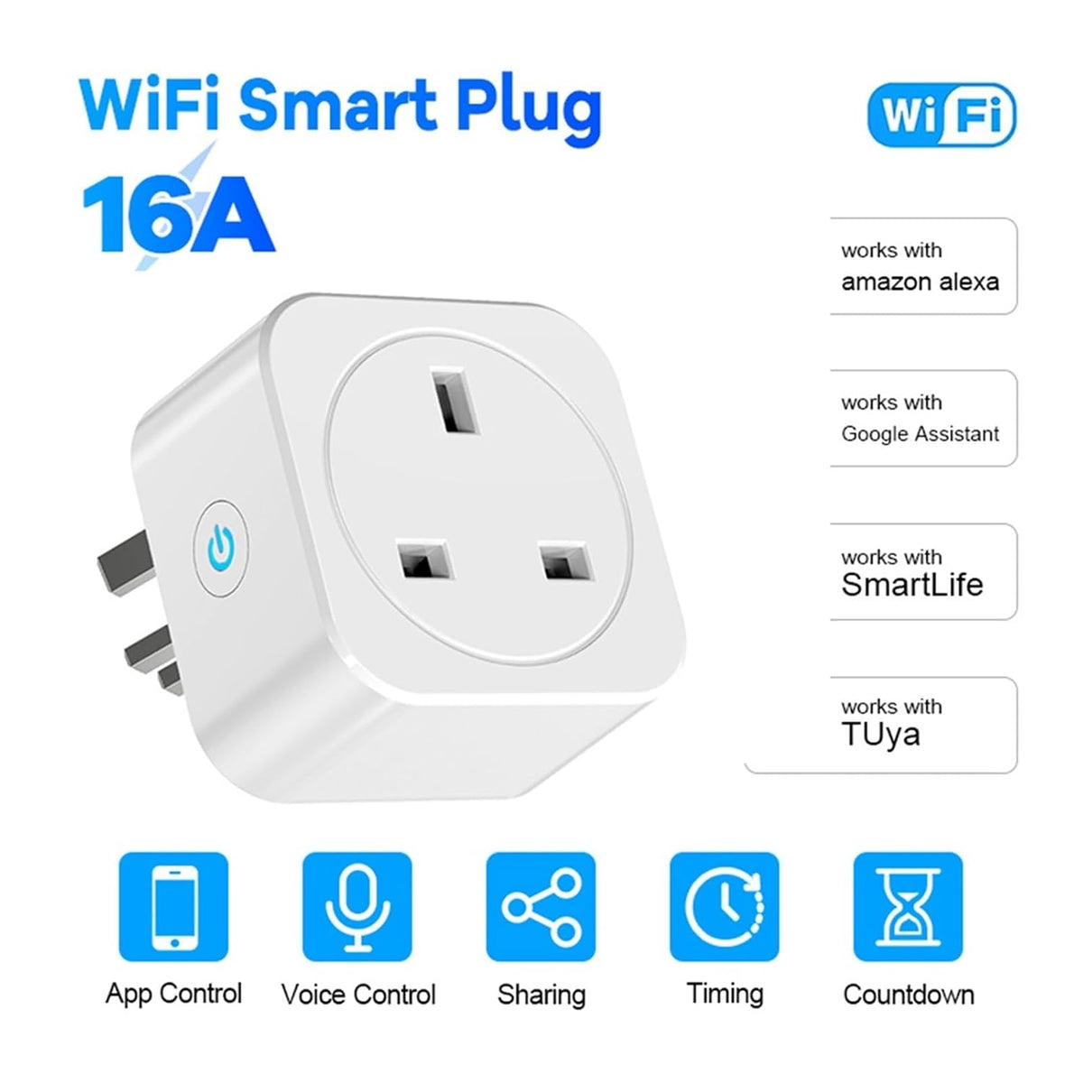 16A 20A WiFi Socket UK Smart Plug Power Monitoring Remote Control Timer Works(100-240V_20A WiFi Monitor)
