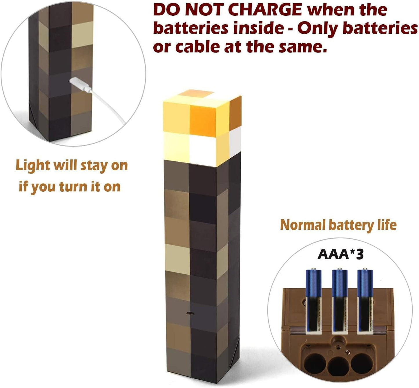 Light-up Wall Torch - Batteries & USB Pluggable Night Lamp - Hand Held or Wall Mount Lighting Torch, FL-HTXYQ