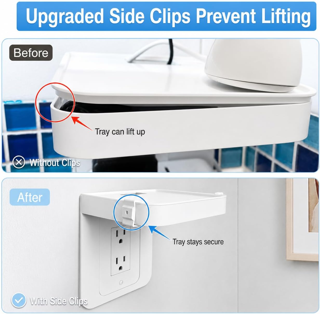 Wall Outlet Shelf for Vertical Decora and Duplex with Cord Storage, 2 Pack | Raises Toothbrushes and Small Devices Off Counters while the Built-In Cord Compartment Hides Extra Cable for a Cleaner Setup