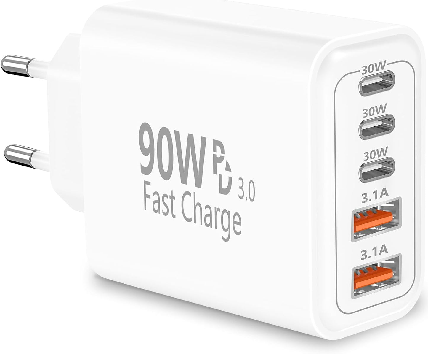 European Travel Plug Adapter USB C, KYOHAYA 90W 5-Port European Charger USB C Charger Type C Wall Fast Charging US to Europe Adapter for iPhone 17 16 15 14 13 12 11 Pro Max XS X, Galaxy, iPad, Android