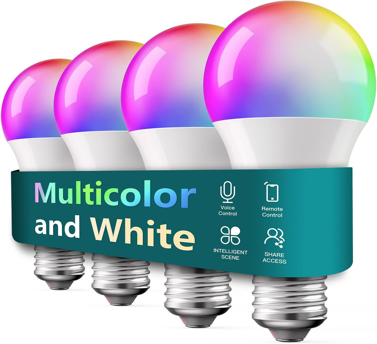 TREATLIFE Smart Light Bulbs 4 Pack, 2.4GHz Color Changing Light Bulb, Works with Alexa Google Home, A19 E26 Dimmable LED Light Bulb 9W 800 Lumen for Party Decoration, Smart Home Lighting