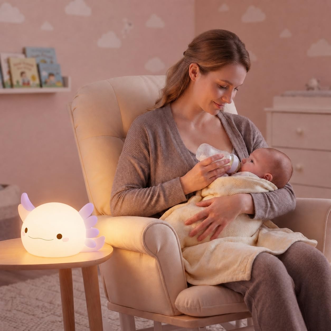 Purple Axolotl Night Light for Kids, Squishy Silicone Nursery Lamp | Touch Control, 24-Hour Battery, 20-Min Timer, 3000K Warm LED, BPA-Free Silicone, Baby Nursery Decor, Gift for Kids