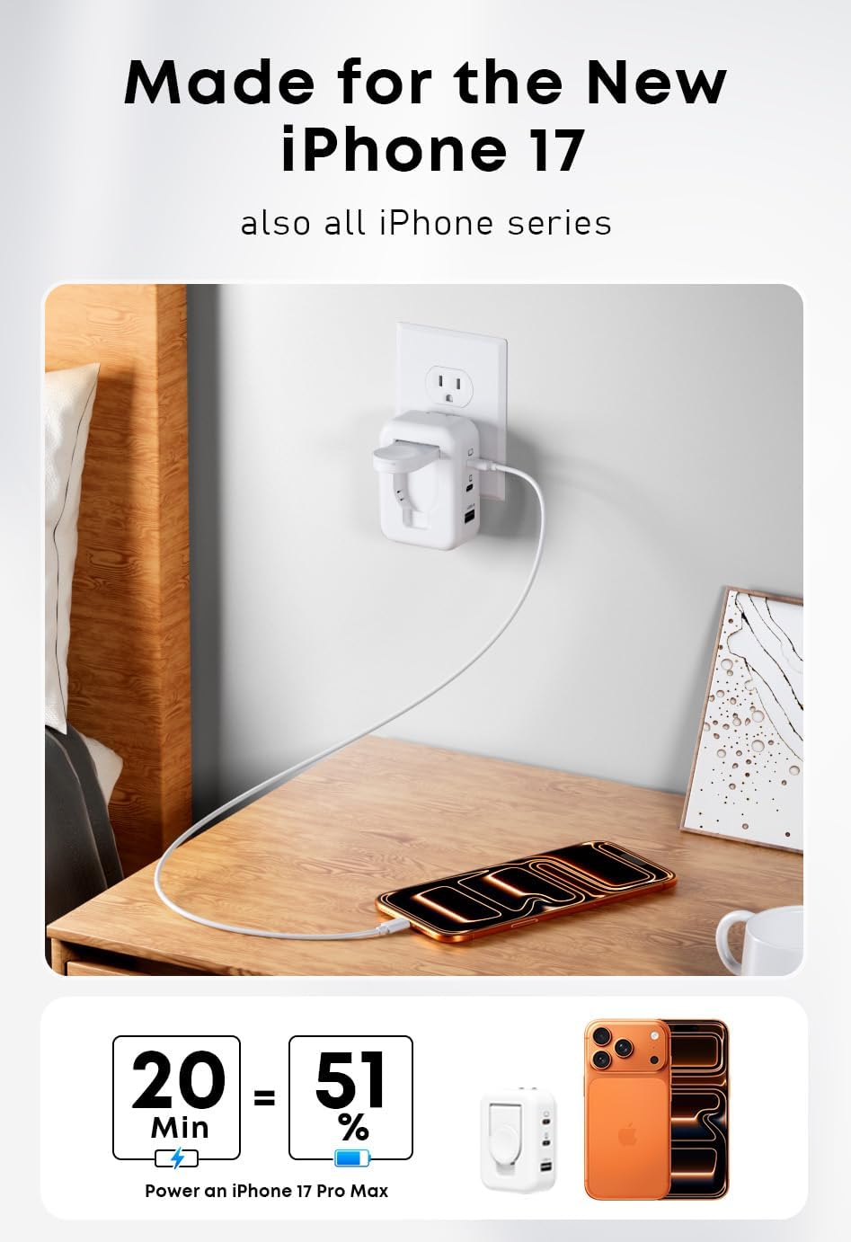 100W 4in1 Charger with Apple Watch Charging, Fast USB C Charger Block Dual Foldable Travel Essentials for iPhone 17/16/15 Series, iPad, MacBook Pro/Air, iWatch
