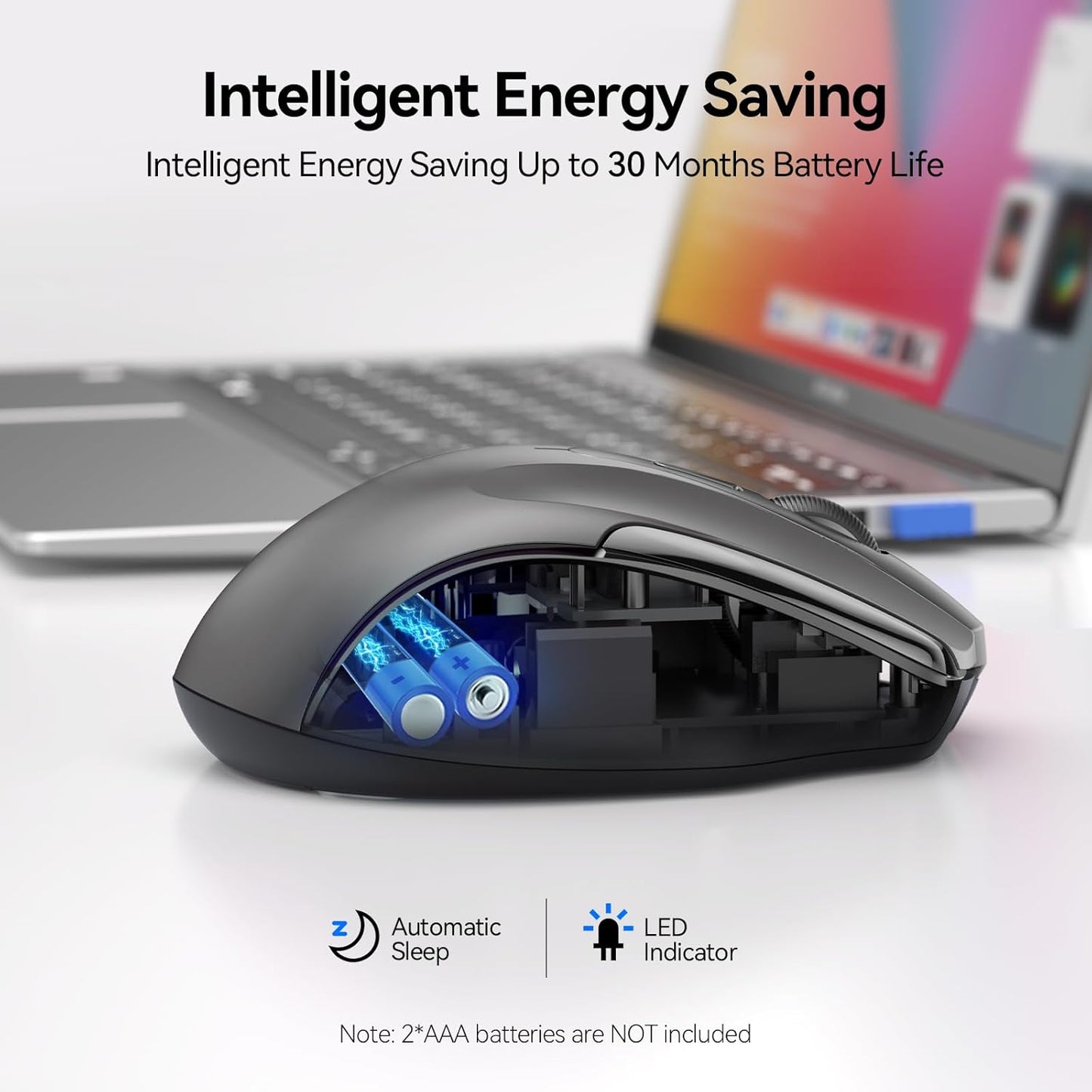 TECKNET Wireless Mouse, BT 5.0/2.4G, Silent 4800 DPI 6 Buttons, Grey | Bluetooth 5.0/3.0 & USB A, 2-Device Easy Switch, Wide OS Compatible, 6-DPI, Ergonomic for S/M Hands, Extended Battery
