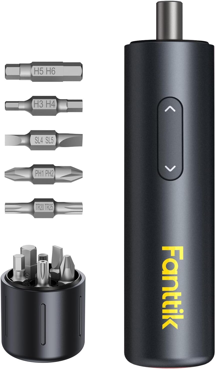 Fanttik S1 Capsule Cordless Screwdriver, Electric Screwdriver(Grey) | Max 5 N.m, 320 RPM Motor, 5 Pcs Double-Ended Bits, Compact Design, LED Light, 1/4''Hex, Idea Tool for Furniture, Appliances