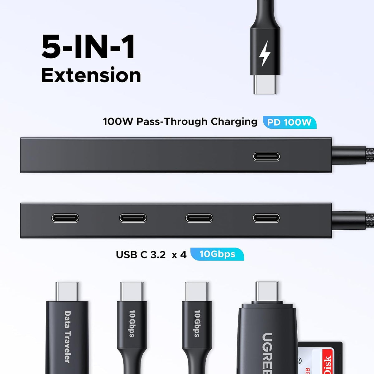 UGREEN USB C Hub 4 Ports, Multiple USB-C 3.2 Hub, 100W PD Port, Aluminum