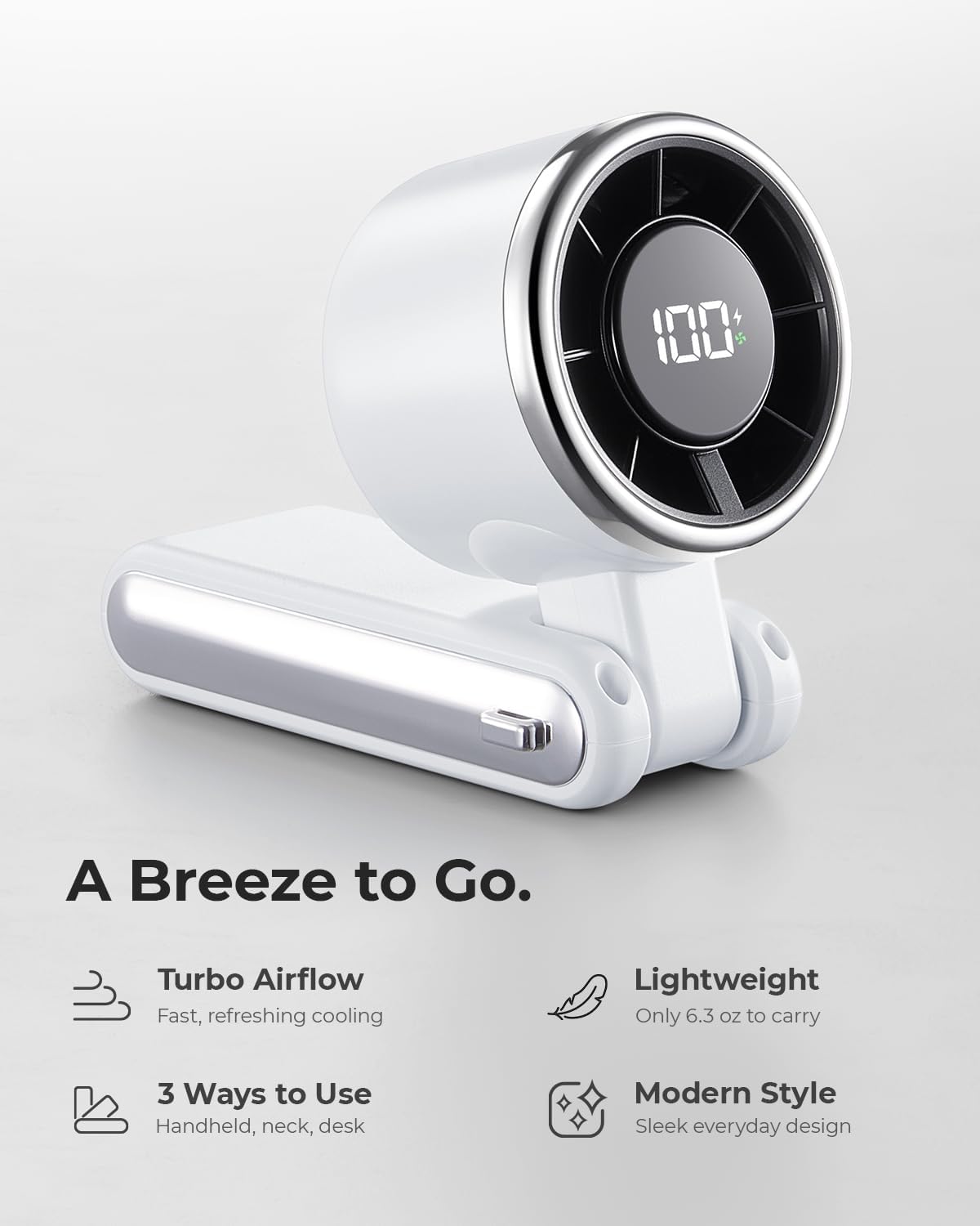 Portable Handheld Turbo Fan - 5 Gear High Speed 4000mAh Rechargeable Mini Personal Hand Fan Blow Cold Air, Battery Operated Travel Essentials, Beach Vacation, Gifts for Women, Men (White)