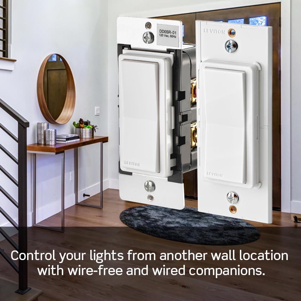 Leviton Decora Smart Switch, Wi-Fi 2nd Gen, Neutral Wire Required, Works with Matter, My Leviton, Alexa, Google Assistant, Apple Home/Siri & Wired or Wire-Free 3-Way, D215S-1RW, White