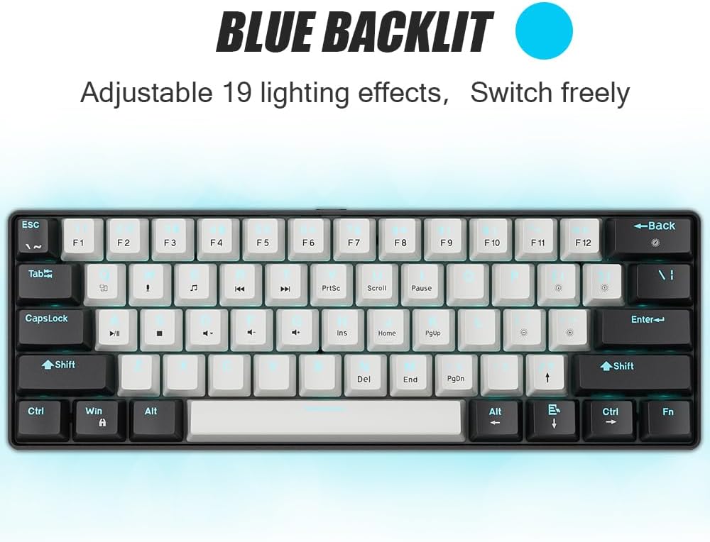 abucow 60% Mechanical Gaming Keyboard Brown Switch Wired Compact Keyboard Anti-Ghosting No-Conflict 61 Swappable keycaps Ergonomic Design for Windows/Mac (Black-White)