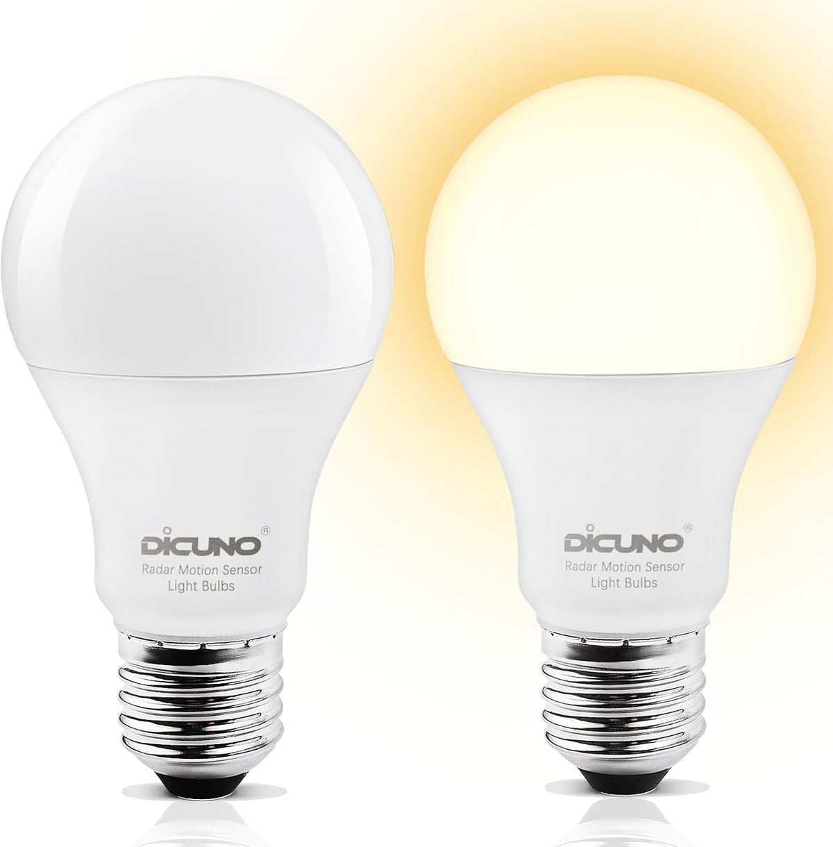 DiCUNO Radar Motion Sensor Light Bulbs, 12W, Warm White 3000K 2-Pack