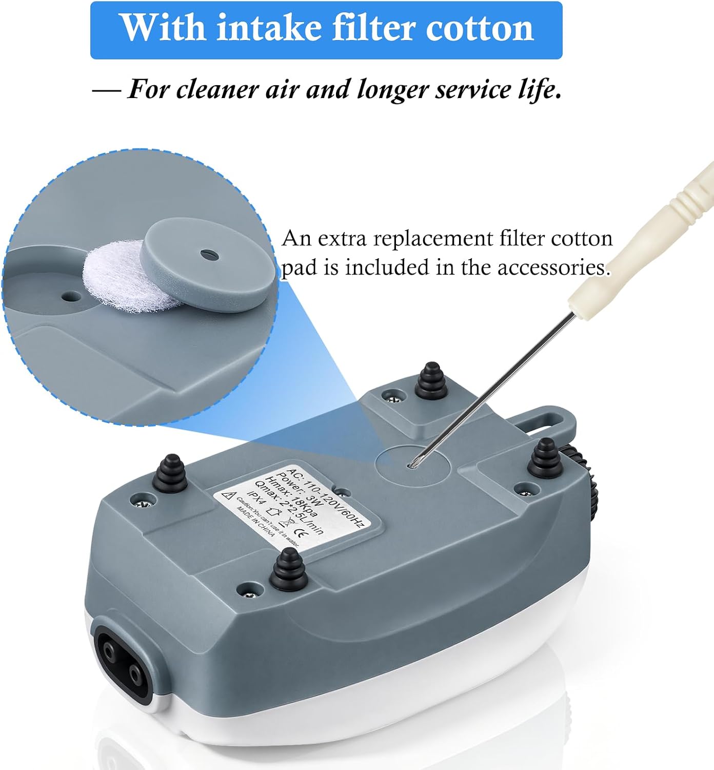 HITOP Dual Outlet Aquarium Electric Air Pump, Whisper Adjustable Fish Tank Aerator, Quiet Oxygen Pump with Accessories for 10 to 100 Gallon