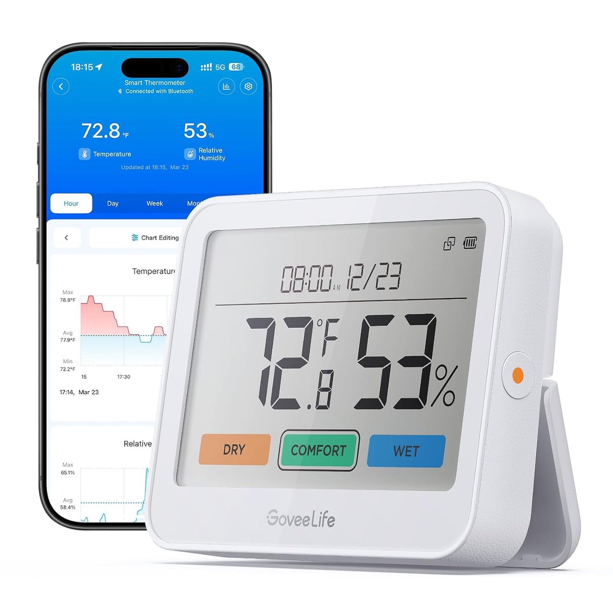 GoveeLife Bluetooth Thermometer Hygrometer, 1-Pack (Gateway not Included)