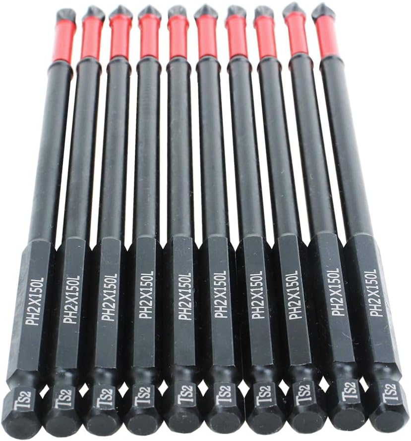 10 Pack Long Phillips Bits Magnetic Anti Slip Screwdriver Bits | 6 inch Long PH2 Bit with Anti-Slip Tip, Strong Magnetic Holding Impact-rated Durability Phillips #2 Bits for Impact Driver