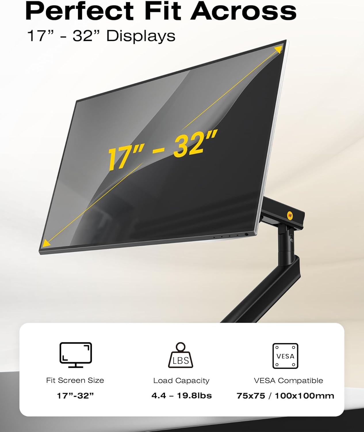 NB SmooVex™ Monitor Mount, Monitor Stand fits up to 32 Inch, Mechanical Spring Mount, VESA 75/100 mm, Model-A5(Black)