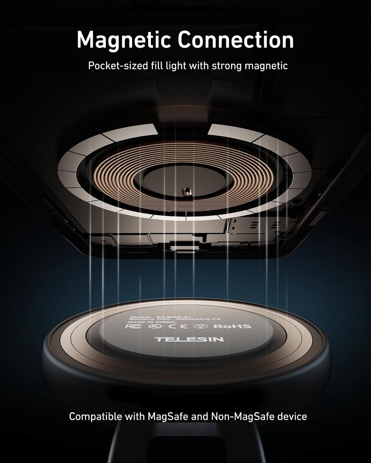 TELESIN C03 Magnetic Selfie Light, Phone Light for iPhone Magsafe | CRI97 360° LED Selfie Ring Fill Light with Mirror for Selfies/Photography/TikTok/Zoom Calls/Video Conference/YouTube