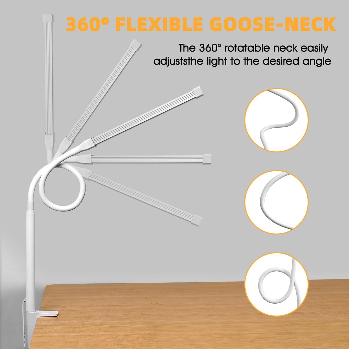 Voncerus LED Desk Lamp with Clamp, Clip on Lights for Home Office, White