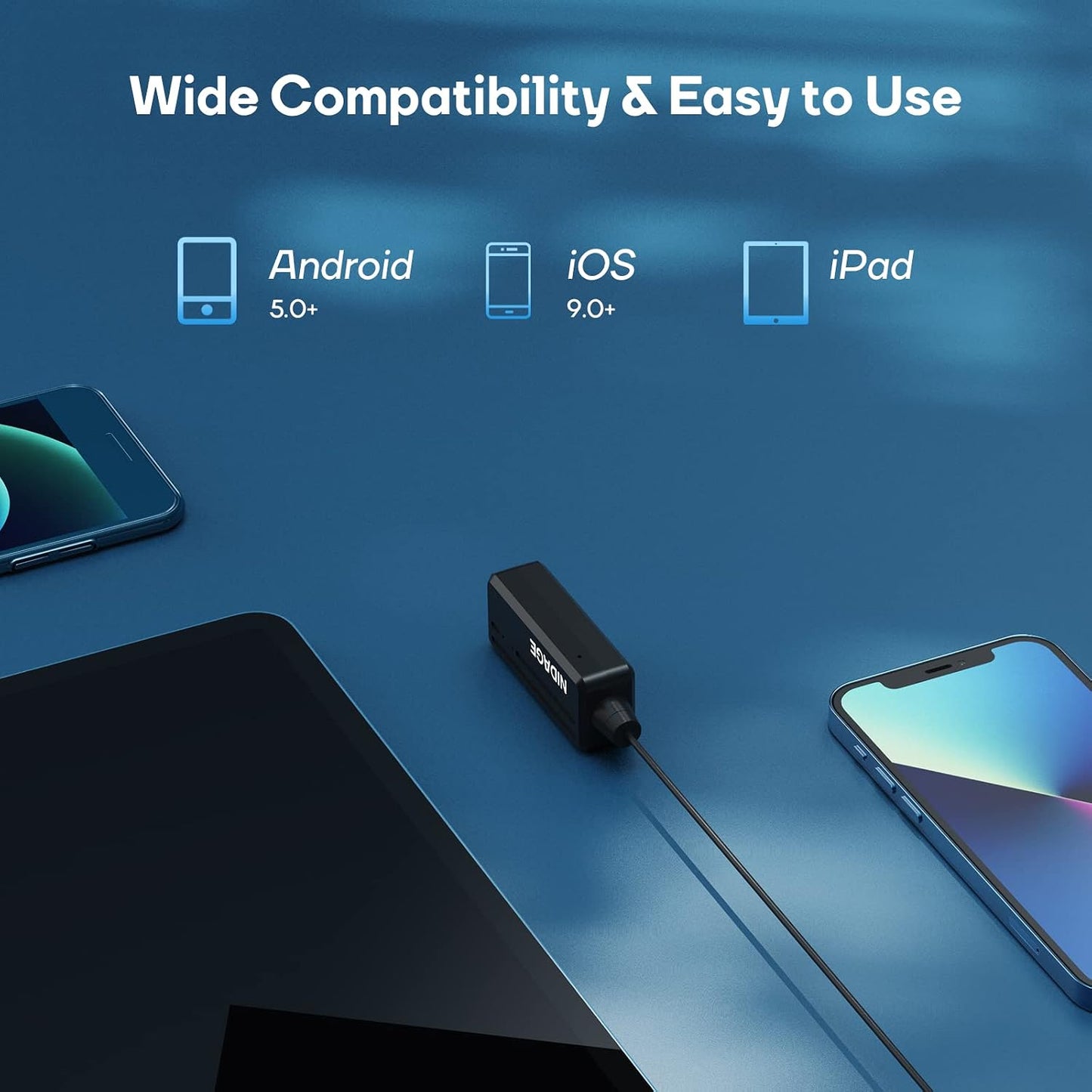 3.9mm Slim Wireless Endoscope, 2.0MP HD Inspection Camera with Light | WiFi Borescope for iPhone & Android, Tablet, 5FT Semi-Rigid Cable, IP67 Waterproof, for Engine, Mechanics, Cool Gadget Gift