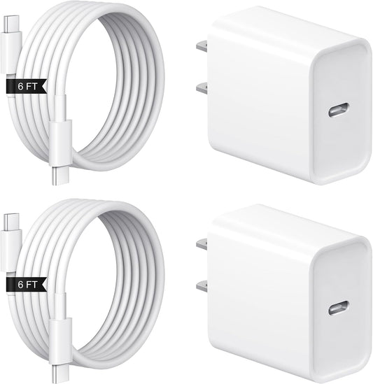 iPhone 17 16 15 Charger Fast Charging 2+2Pack USB C Charger with 6FT Cable | PD 20W Fast Charging for iPhone 17/17 Air/17 Pro/17 Pro Max/ iPhone 16/15 Series, iPad Pro/AirPods