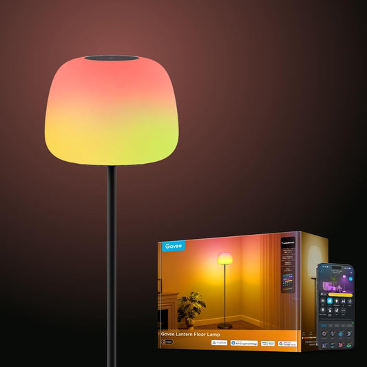 Govee Lantern Floor Lamp, Halo Gradient RGBIC Smart Corner Lamp for Bedroom | LuminBlend+, 1000K-10000K, Matter Compatible, 100+ Scene Modes, Music Sync, 1400lm, Modern Floor Lamps for Living Room, Black