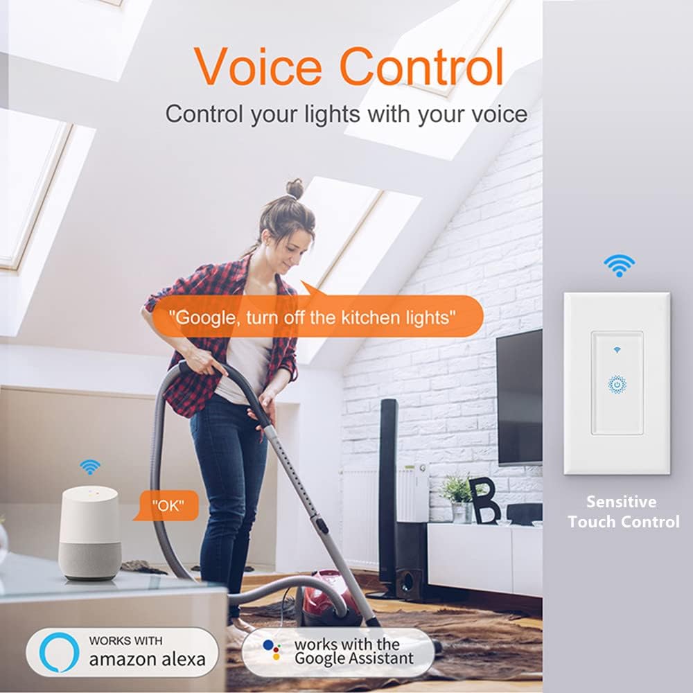 Smart WiFi Switch - Wireless Smartphone Controlled Wall Light Switch, Compatible with Alexa, Google Home, IFTTT, Android & iOS - No Hub Required (1-Pack)