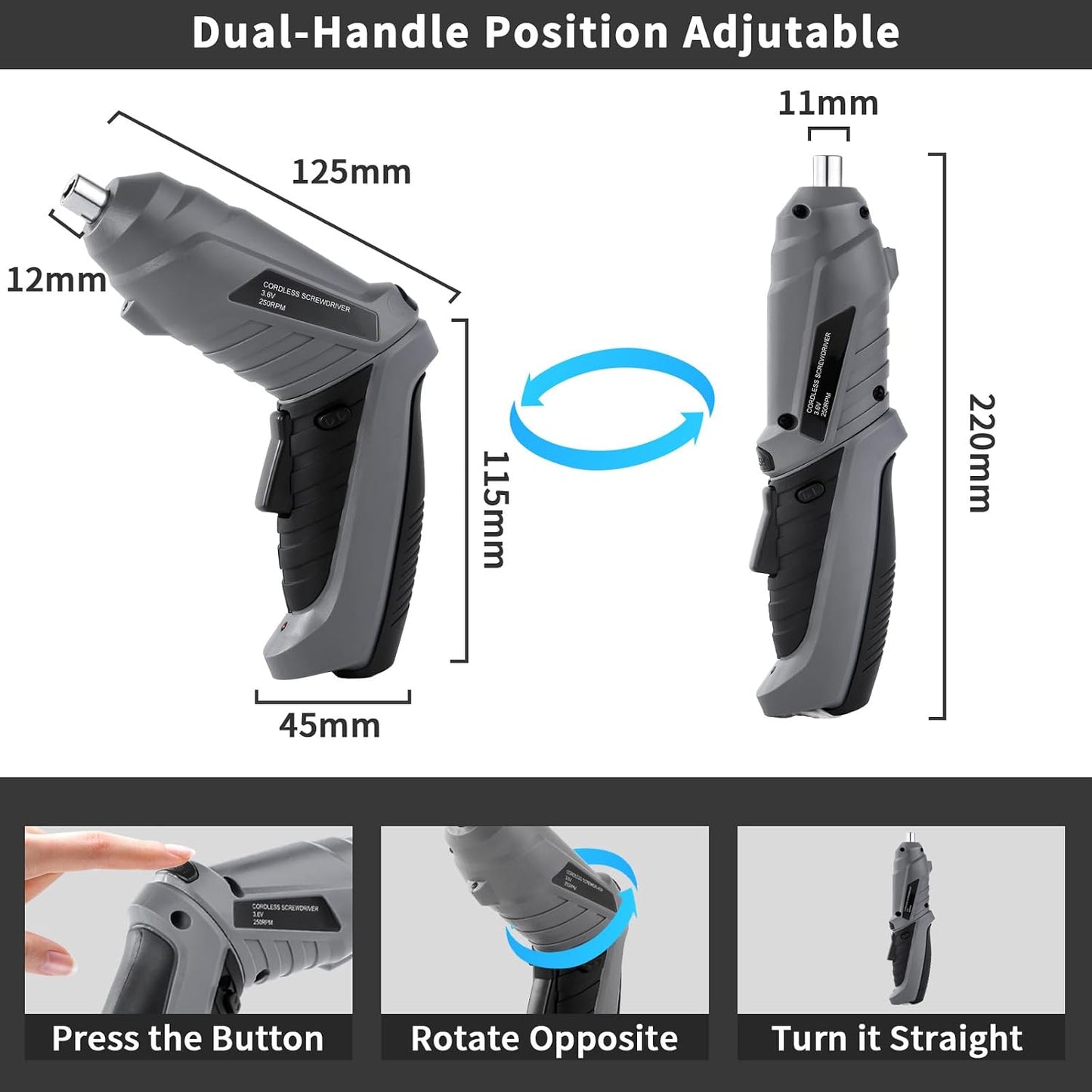 Cordless Electric Screwdriver 3.6V Rechargeable 3.5N.M of Torque 1/4" Chuck | 43pcs Screw Drill Set LED Light for Furniture Assembly, Repairing in Home, Office and Workplace
