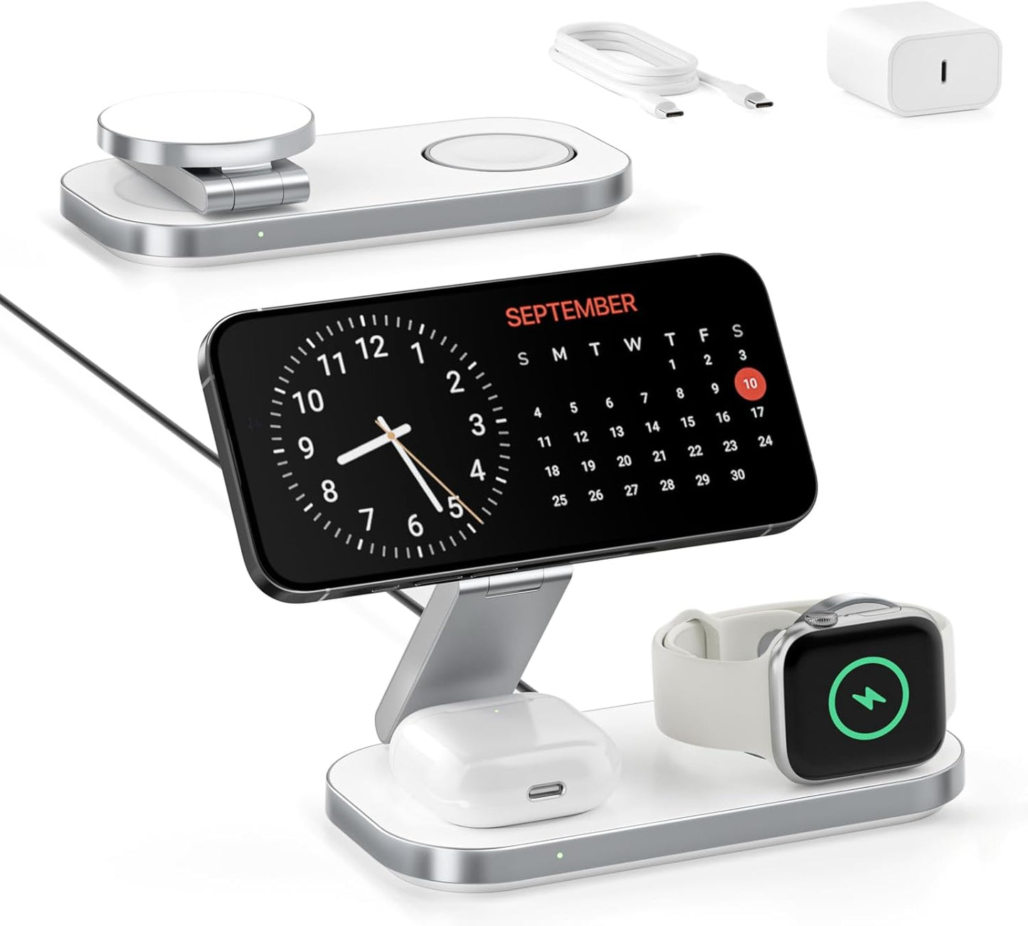 Keepro 3-in-1 Charging Station for Apple Device, Foldable Magnetic Wireless Fast Charger Stand Compatible with MagSafe for iPhone 17e/17/16/15/14/13/12/Air Series, Apple Watch & AirPods-Black