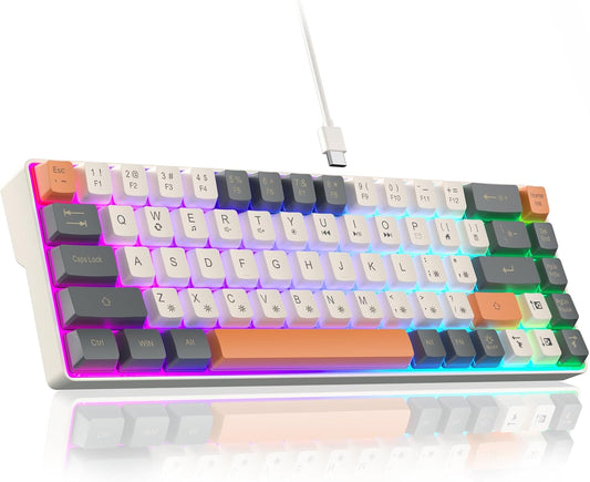 CORBOBO 60 Percent Keyboard,RGB Backlit Gaming Keyboard USB-C Wired,Portable 68 Keys Compact Mini Keyboards for Business Trips,Office,PC Games (SK968,Grey&Orange)