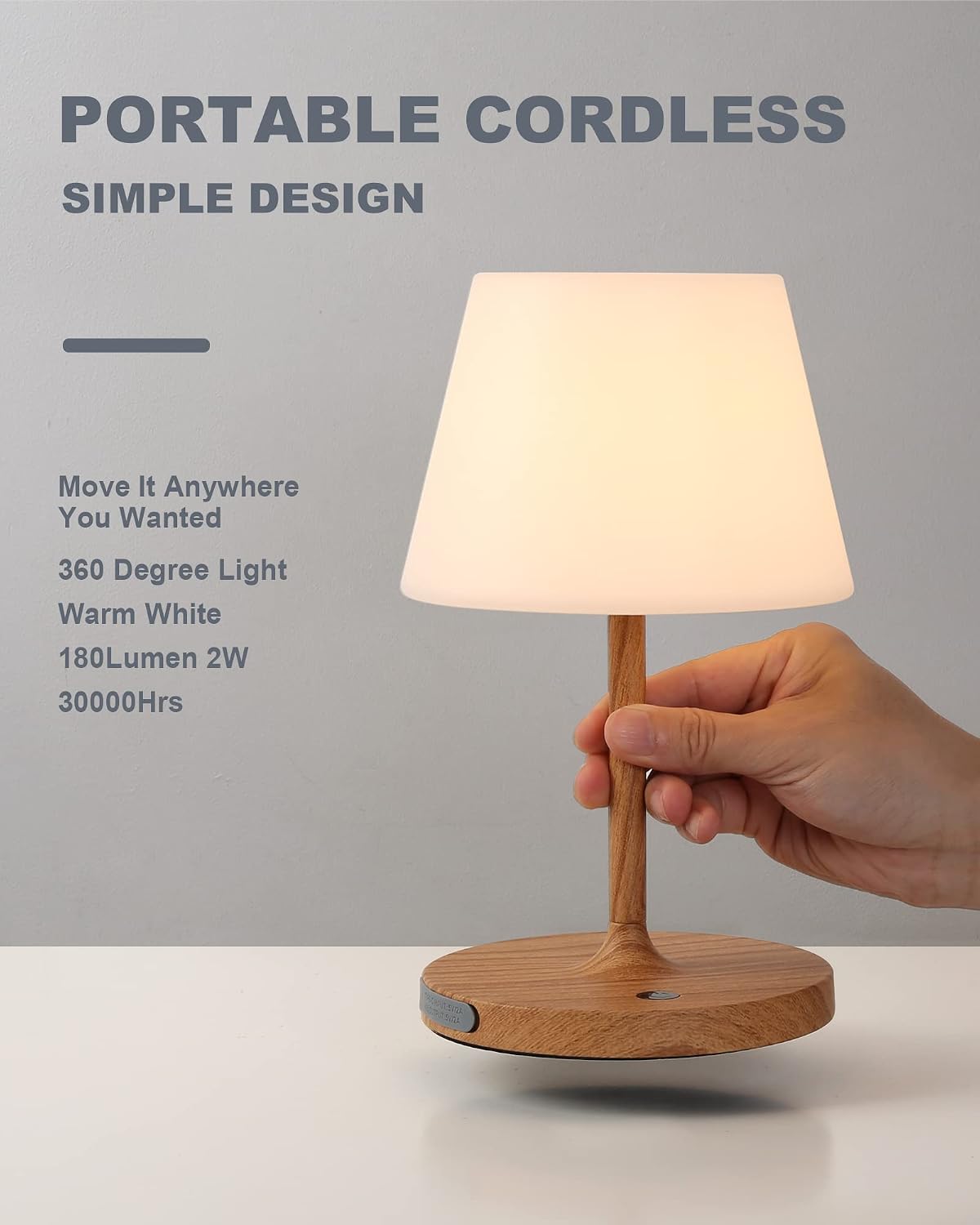 WEILAILUX Outdoor Battery Operated Table Lamp Waterproof, 4000mAh Cordless Table Lamp Rechargeable, Touch Dimmable Desk Lamp, LED Night Light for Patio Camping Restaurant Home (Wood Grain, 9.6in)