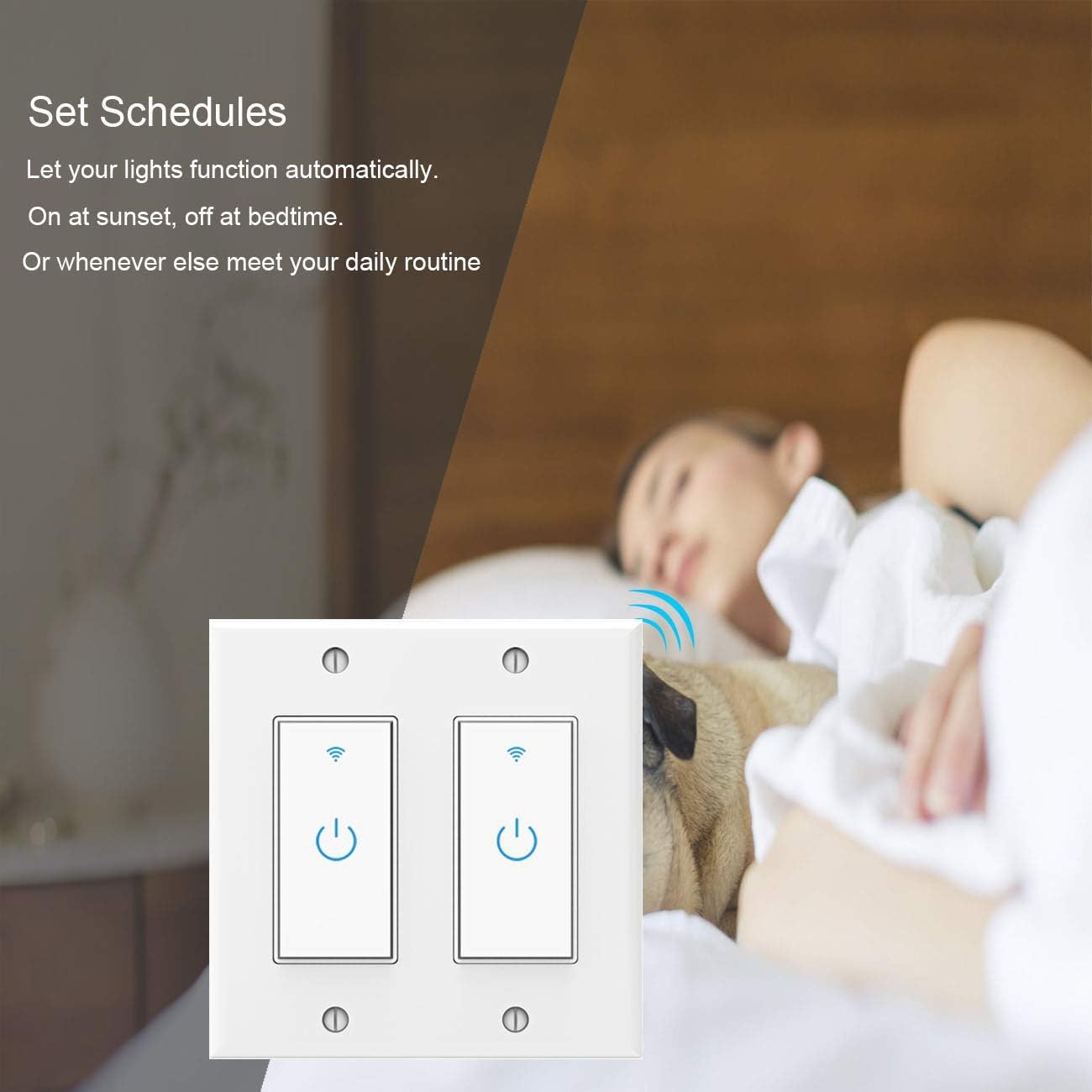 WiFi Light Switch Smart Switch 2 Gang Compatible with Alexa Google Assistant