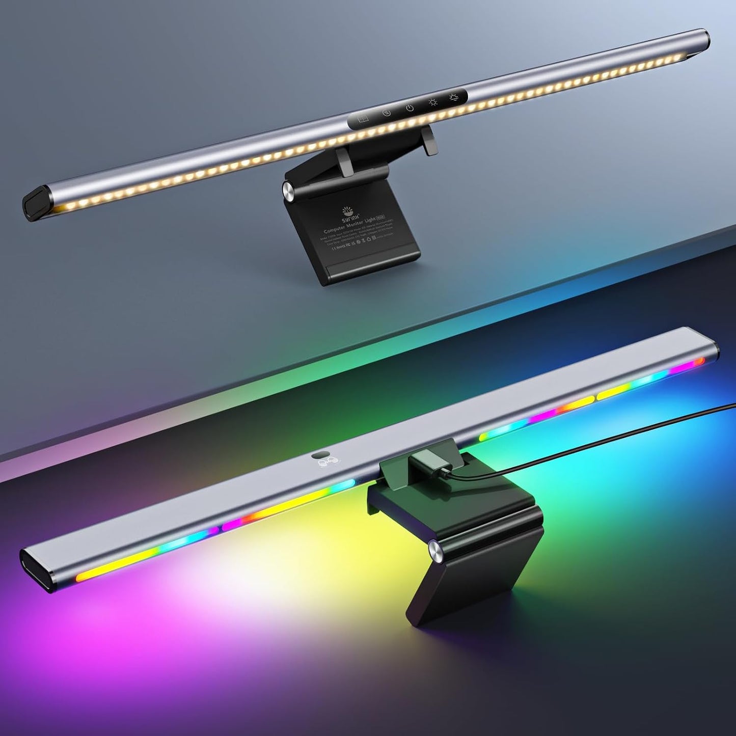 Syrinx Monitor Light Bar with Backlight, Gaming & Home Office Monitor Lamp | CRI95+, No Screen Glare Eye Care Light, 1200lm, Touch & Gesture Control, Stepless Dimming for Flat & Curved Monitors, Pro
