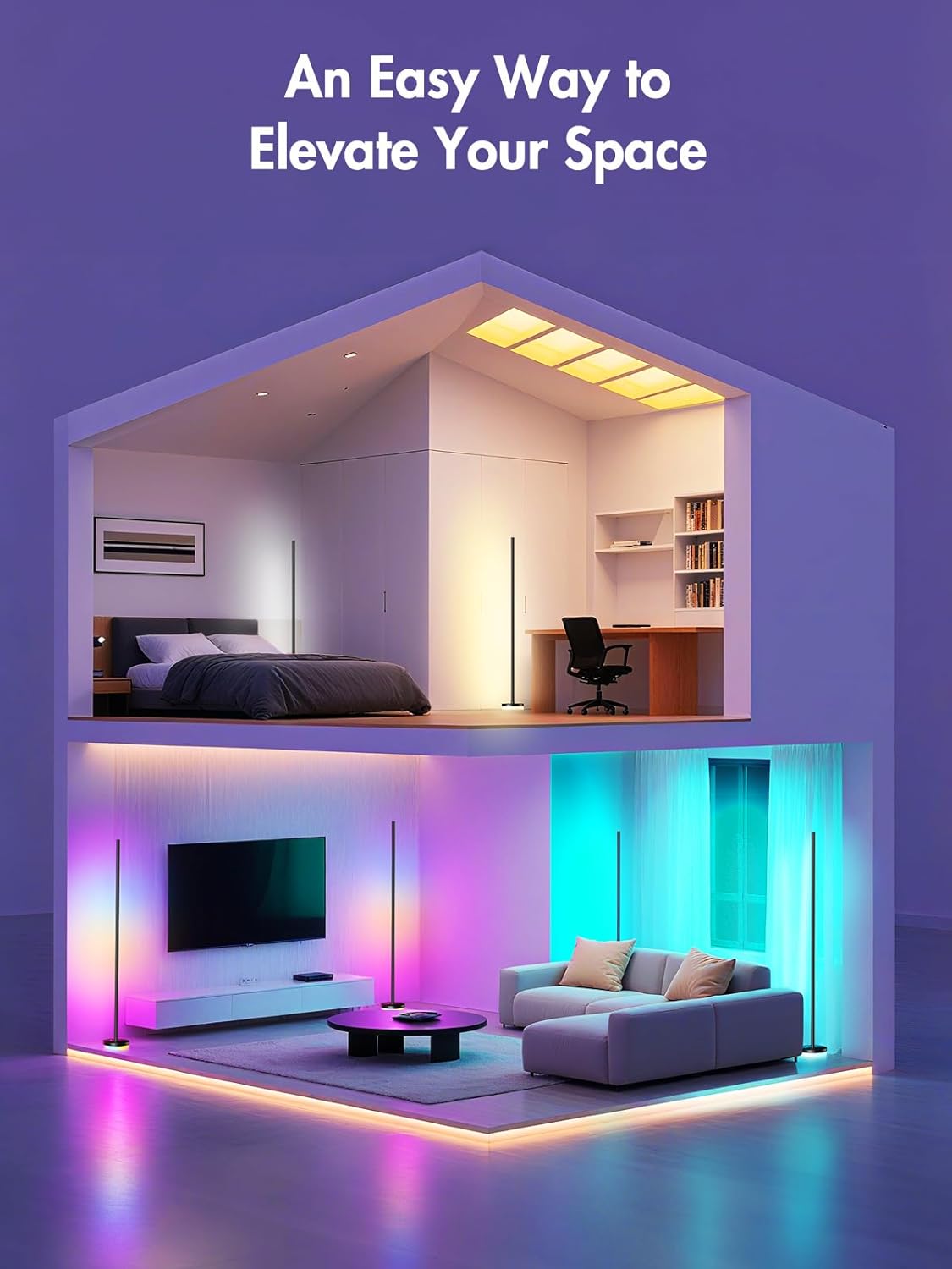 OIYN Corner Floor Lamp 2 Pack,RGBICW LED Corner Lamp with 1300lm Smart Modern Floor Lamp,App & Remote Control,Music Sync,Color Changing Standing Lamp for Bedroom Living Room and Gaming Rooms