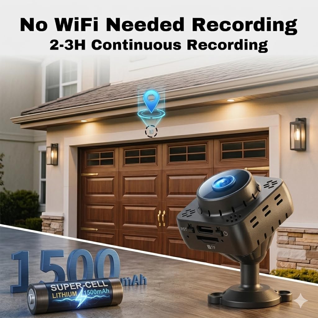 Shibet Hidden Camera, Mini Nanny Cam Wireless with Free Cloud, 2K HD Security Camera WiFi/Offline Recording, Motion Detection & Night Vision for Pet/Baby Monitor with Magnetic Mount