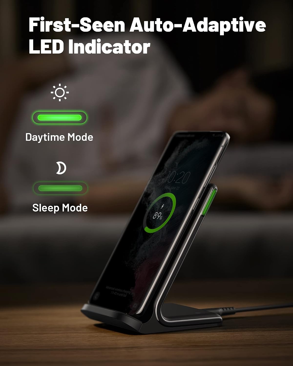INIU Wireless Charger, 15W Fast Wireless Charging Phone Station with LED | Sleep-Friendly Adaptive Light, Exclusive Temp°Guard, Wireless Charging Station for iPhone 17 16 Pro Max, Samsung S25 S24 etc