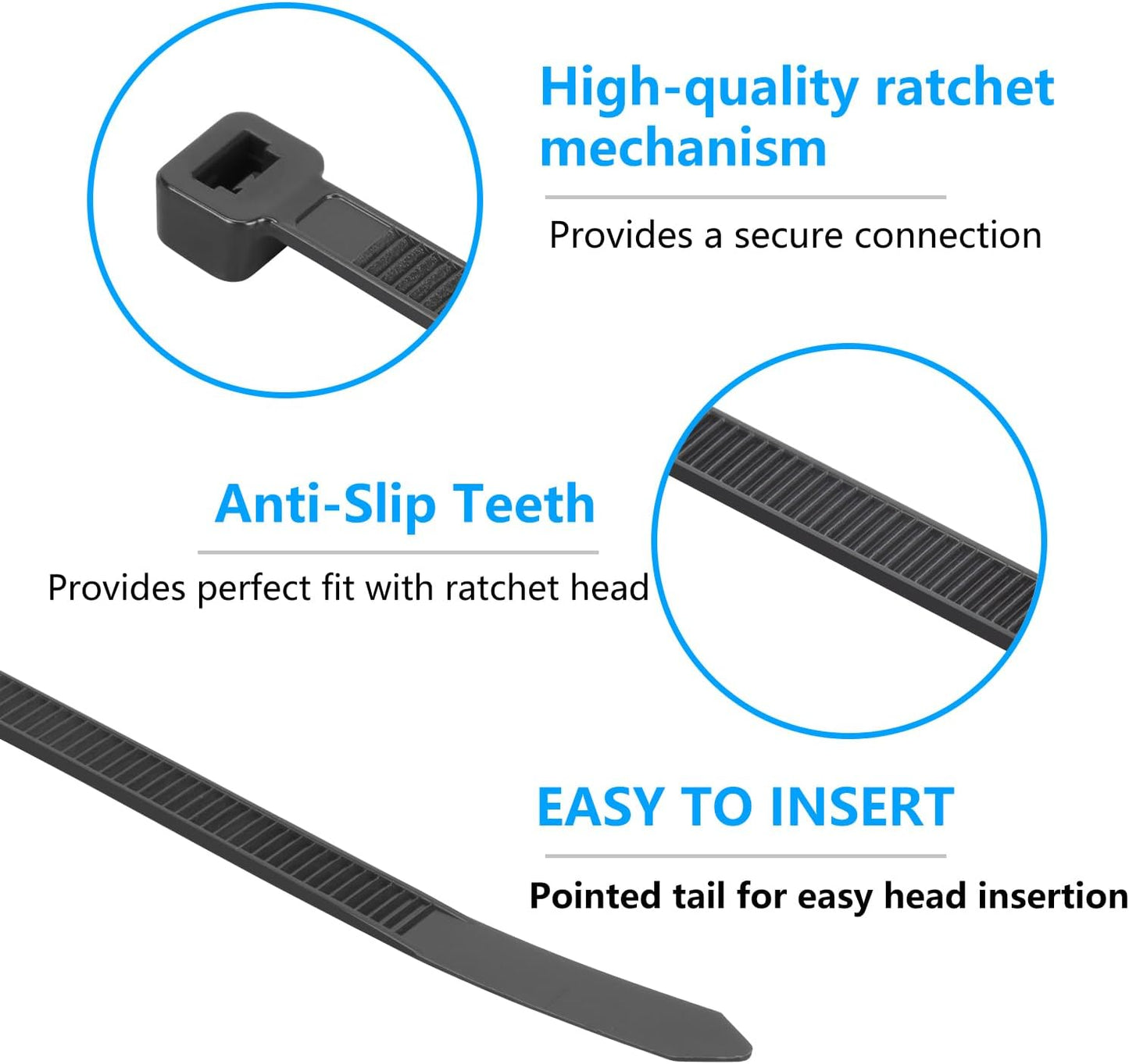 8 Inch Black Zip Ties 1200 Pack, 35 LBS Tensile Strength, Self-Locking Nylon UV Resistant Cable Ties for Indoor and Outdoor