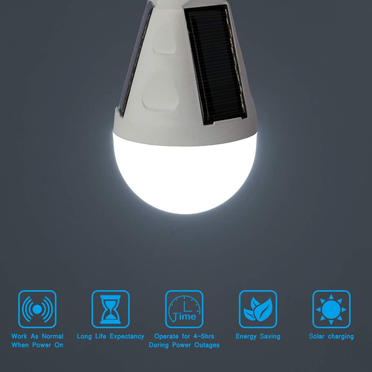 4 Pack LED Solar Emergency Light Bulbs for Home Power Failure, E26/E27 7W Rechargeable Battery Backup Bulb, Hurricane Supplies for Home, White Daylight 6000k Outdoor Hiking Camping Light