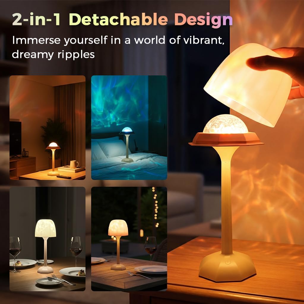 RICHMYC Waterproof Shower Lamp, 16 Colors Ocean Wave Projector with Remote | Cordless Rechargeable Night Light, Ambient Mood Lighting for Inside Shower, Bathroom, Bathtub, Spa