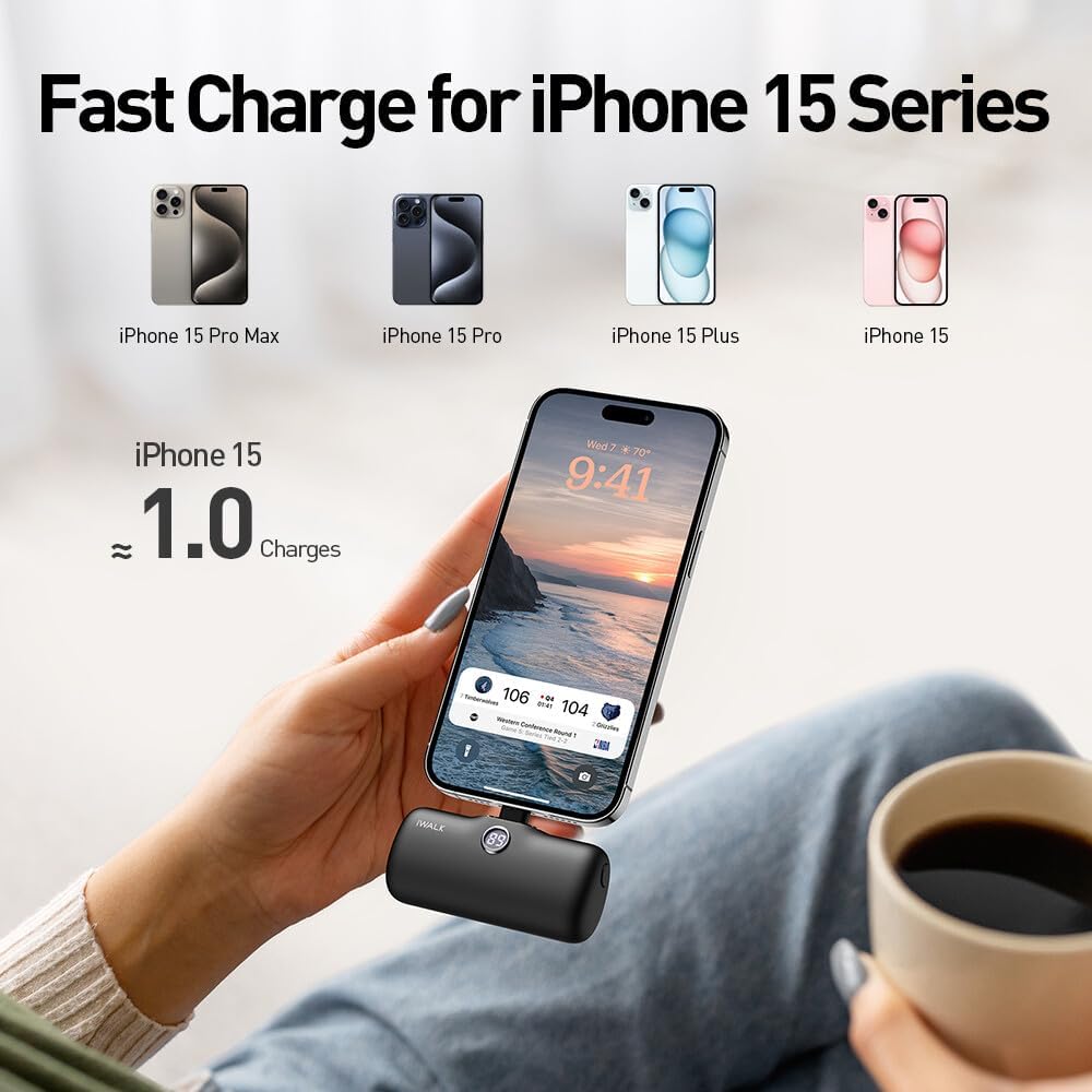 iWALK USB-C Portable Charger for iPhone 17/16/15, Mini 20W 4,800mAh Wireless Power Bank Fast Charging Travel Battery Pack Compatible with iPhone 17/16/15 Plus/17 Pro/17 Pro Max, Andriod Phone Samsung