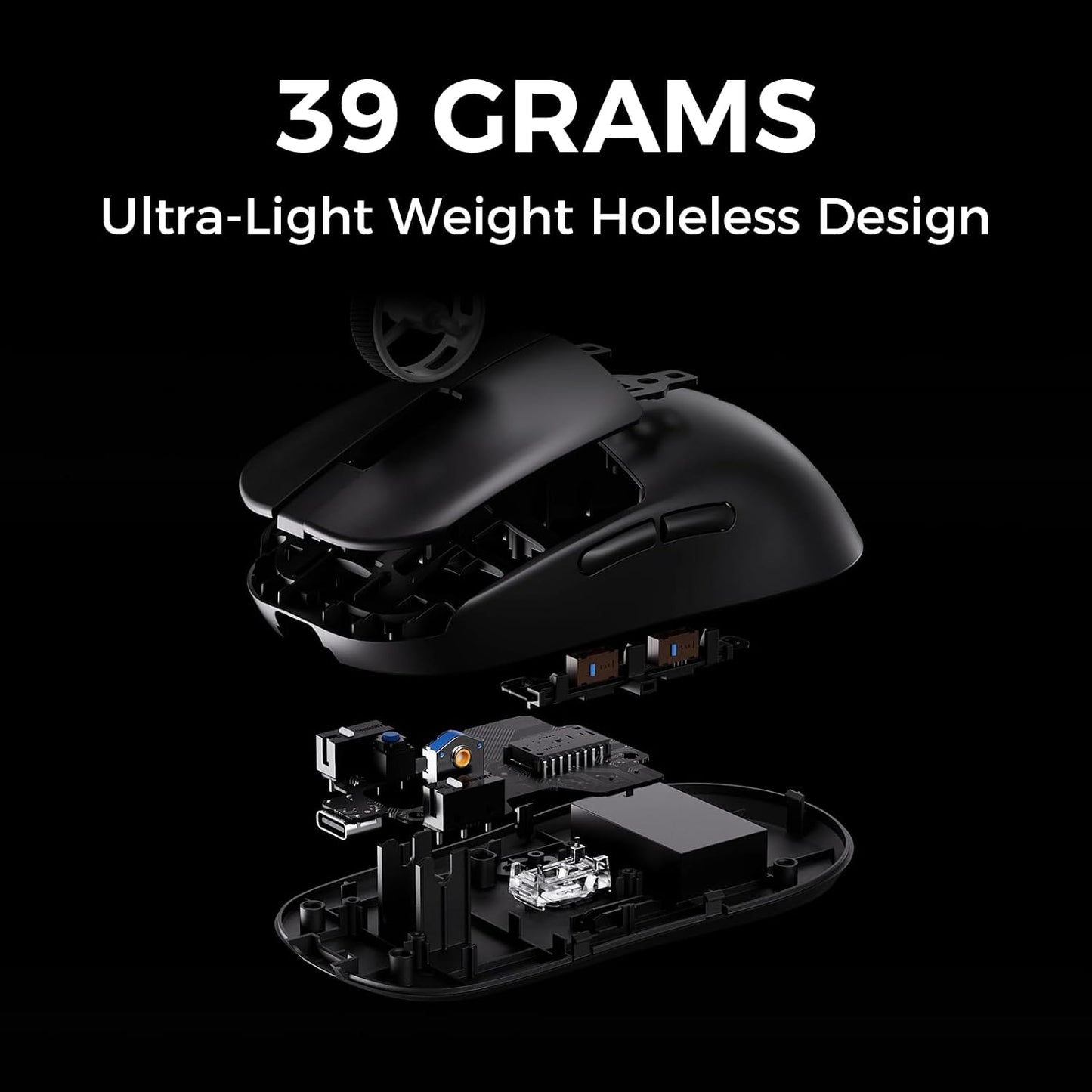 MCHOSE L7 Pro Wireless Gaming Mouse, PAW3395 26K Sensor, Wireless/Wired Dual 8K Polling, 39g Ultra-Light Weight, 2.4GHz RF/BT/Wired Tri-Mode Connection (Pro-PAW3395 26K Sensor, Black)
