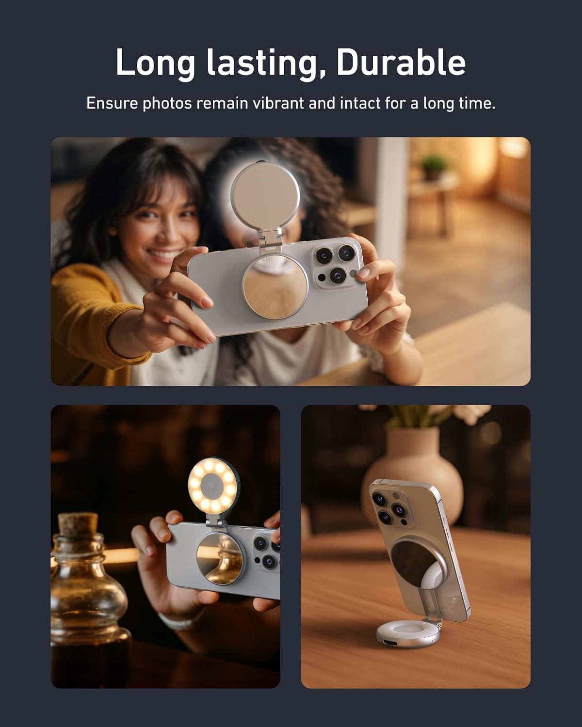 TELESIN C03 Magnetic Selfie Light, Phone Light for iPhone Magsafe | CRI97 360° LED Selfie Ring Fill Light with Mirror for Selfies/Photography/TikTok/Zoom Calls/Video Conference/YouTube