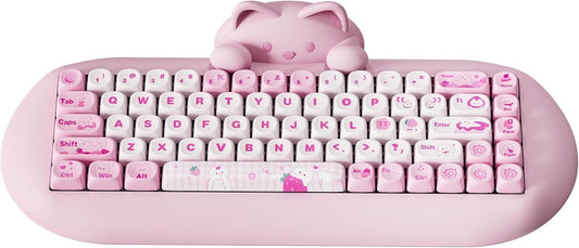 YUNZII C68 Silicone Cute Cat Mechanical Keyboard (Pink, Milk Switch)