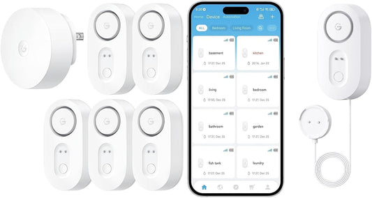 GoveeLife Upgraded Smart Water Leak Detector 1s and with Water Leak Detector 1s Sensor Cable,WiFi Water Sensor with SMS/Email/APP Push and Sound Alarm, 5-Year Battery Life, Suit for Home, Basement