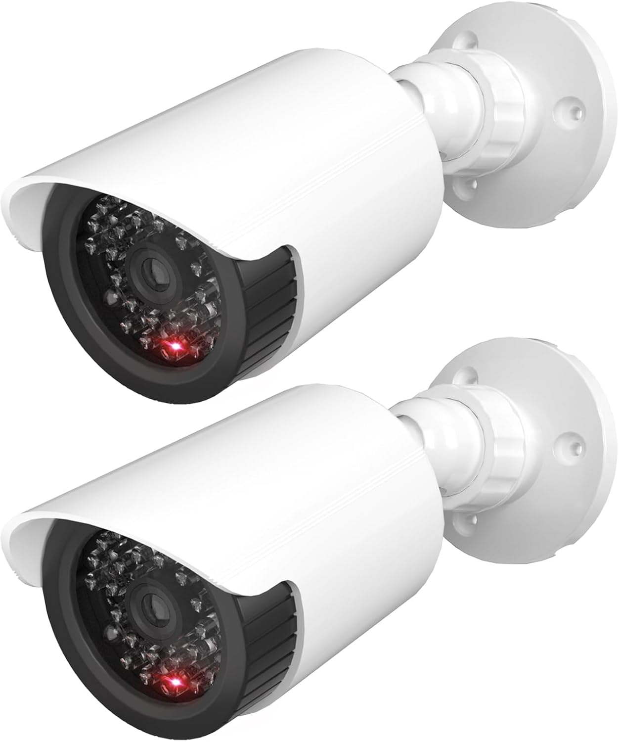 WALI Fake Security Camera with Flashing Red Light, 2 Pack, White（TC-W2） | Dummy Cameras for Outside Indoor, Home Simulated Surveillance Cam, Realistic Look, Weatherproof, Warning Sticker Included