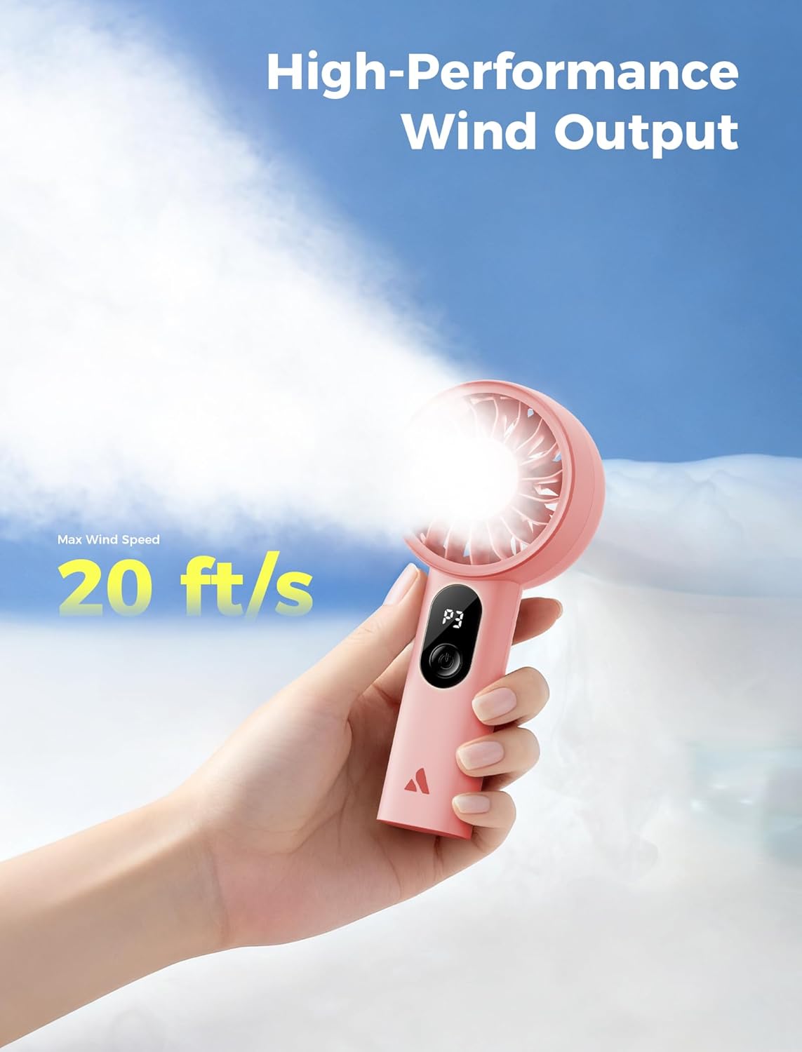 Aecooly Mighty Portable Fan, Powerful Handheld Fan, USB Rechargeable | [10H Max Cooling Time], Mini Personal Battery Powered, Pocket for Travel, Summer, Gifts for Women, Girls -Pink