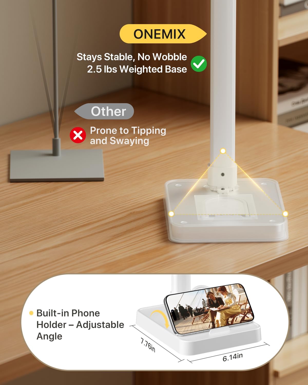 ONEMIX LED Desk Lamp with Base, 42-Inch 4-Panel Light for Dual Monitors