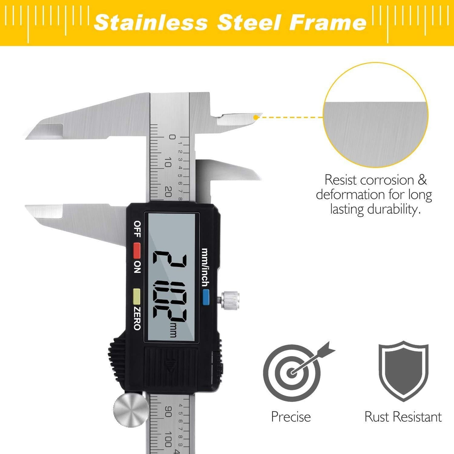 Adoric Digital Caliper, Electronic Digital Caliper Stainless Steel Body with Large LCD Screen | 0-6 Inches | Inch/Millimeter Conversion