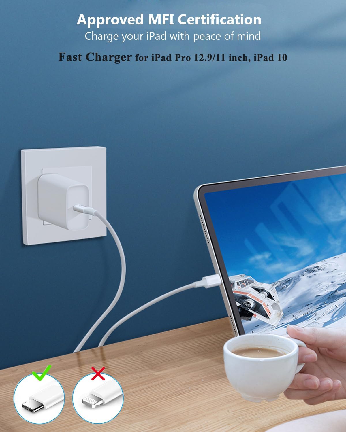 10FT Fast iPad Charger, iPad Pro Charger Cord [2Pack] 10FT USBC to USB C Cable iPad Cord 20W USB C Charger iPad Charging Block for iPad 10,iPad Mini 6,iPad Air 5/4,iPad Pro 12.9/11 inch 2020/2021/2022