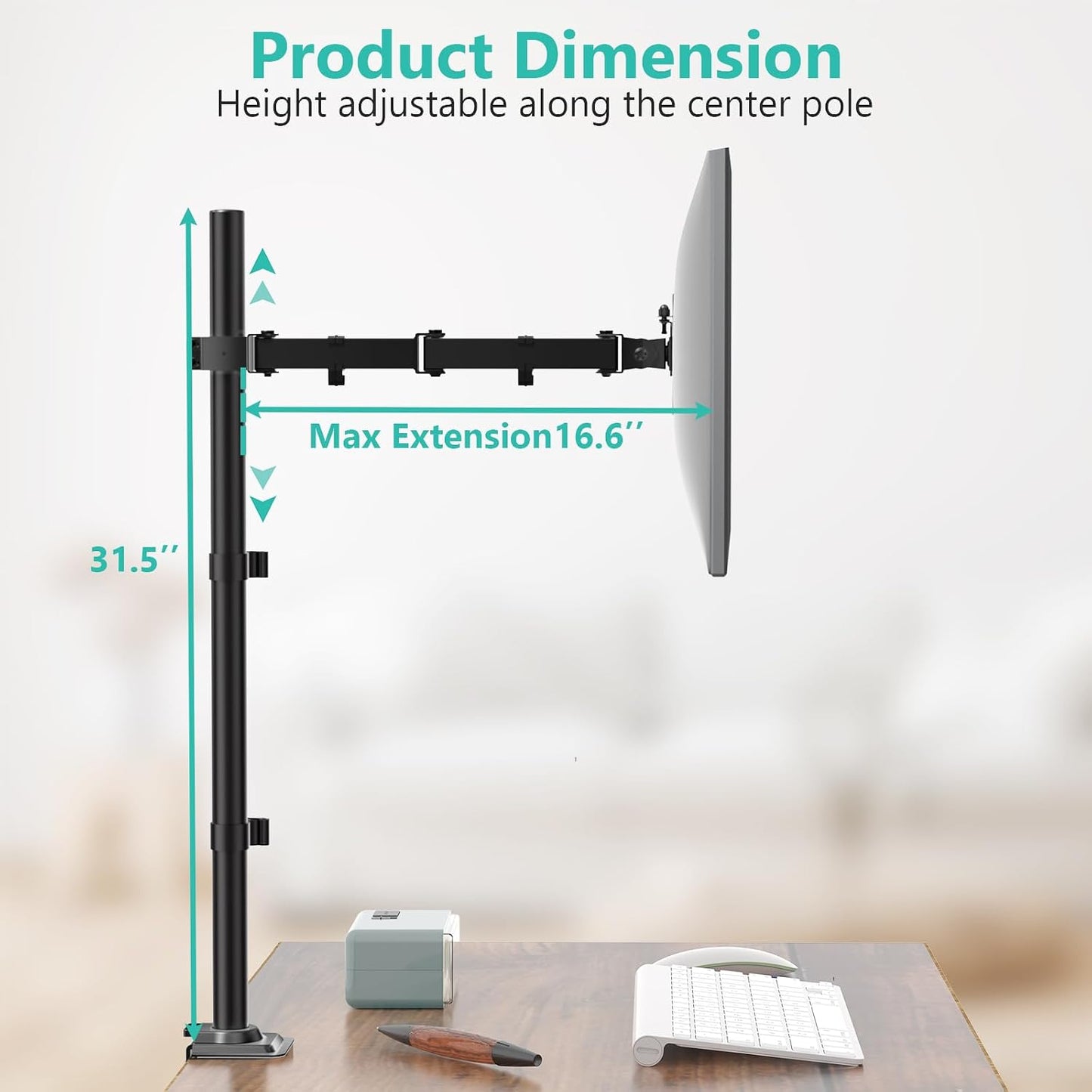 WALI Tall Monitor Arm Mount for Desk for 13-34 inch Screens, 22 lbs per Arm | Single Extra Tall Monitor Mount, Full Motion with Tilt, Swivel, Rotation, VESA Mount 75/100mm,for Office/Home (M001XL), Black