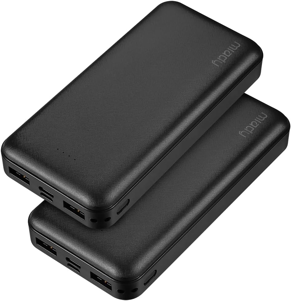 Miady 2-Pack Portable Charger PD 22.5W Power Bank 20000mAh Battery Pack | 74Wh丨Fast Charging丨3 Outputs 2 Inputs丨High Capacity丨Compatible with iPhone 17 iPad Android etc丨for Travel Camping丨Black+White