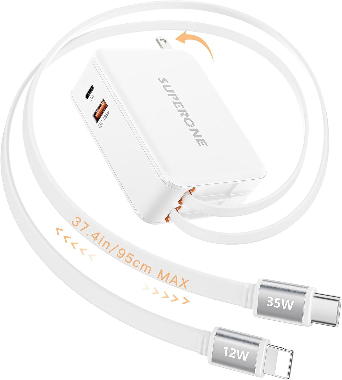 SUPERONE 4 in 1 Retractable Wall Charger with Dual USB C Cables