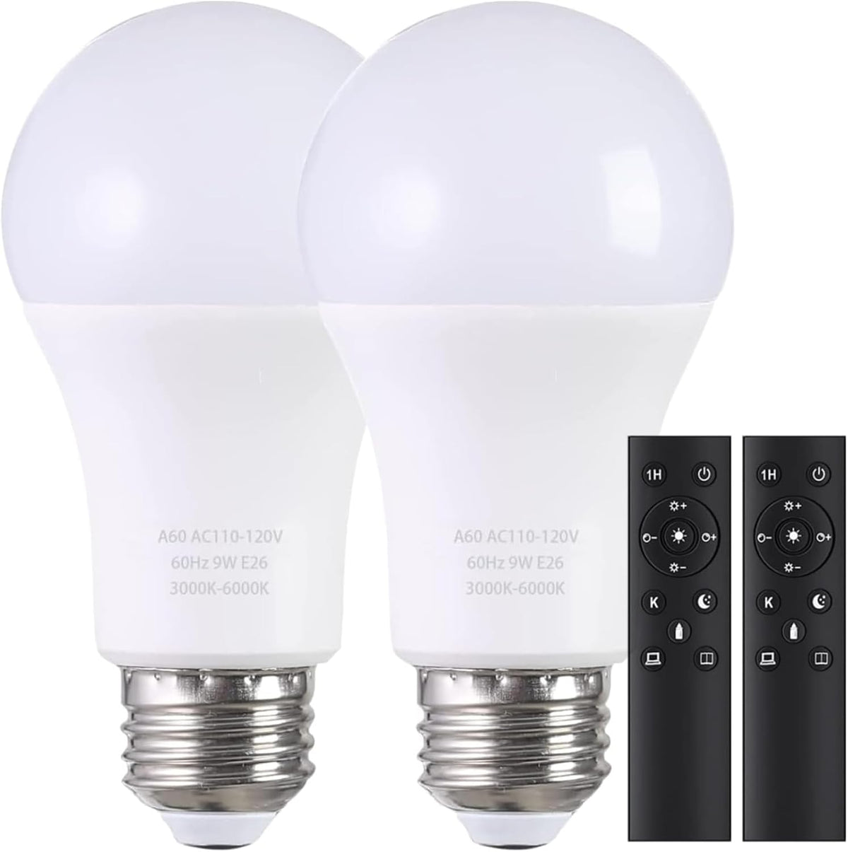 A19 LED Light Bulbs with Remote Control, 800LM 9W, 60W Equivalent LED Bulbs,Stepless Dimmable 3000K-6000K,E26 Base,CRI 80+,2.4GHz,25000+ Hours Lifespan,Light Bulb for Home Decor,1Bulb&1Remote